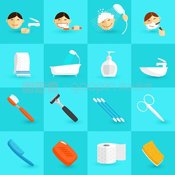 個人衛生圖標與浴室化妝品單片圖示在產品展示中的應用